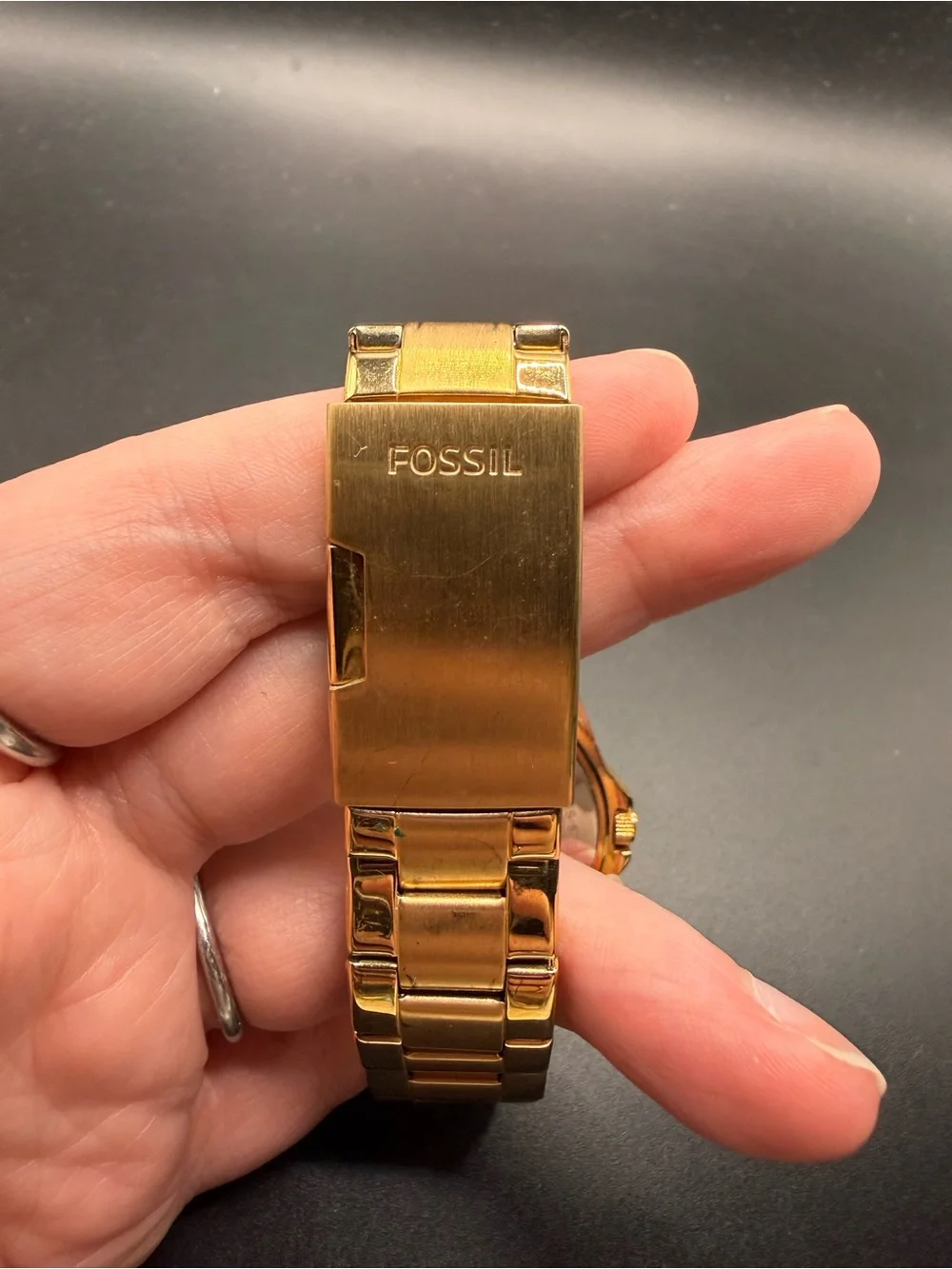 Fossil Riley ES2811 Gold Tone Crystal Watch Womens 38.6mm Rose Dial Multi 10 ATM